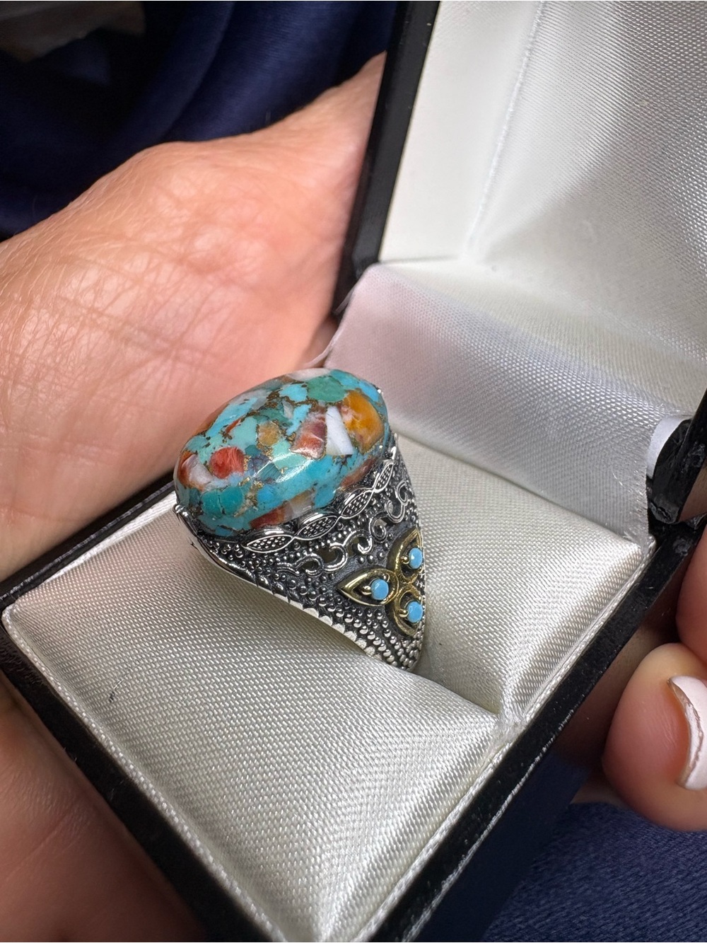 🤩Ring Genuine Spiny Turquoise 925 Sterling Silver Unisex Southwestern - Picture 5 of 9